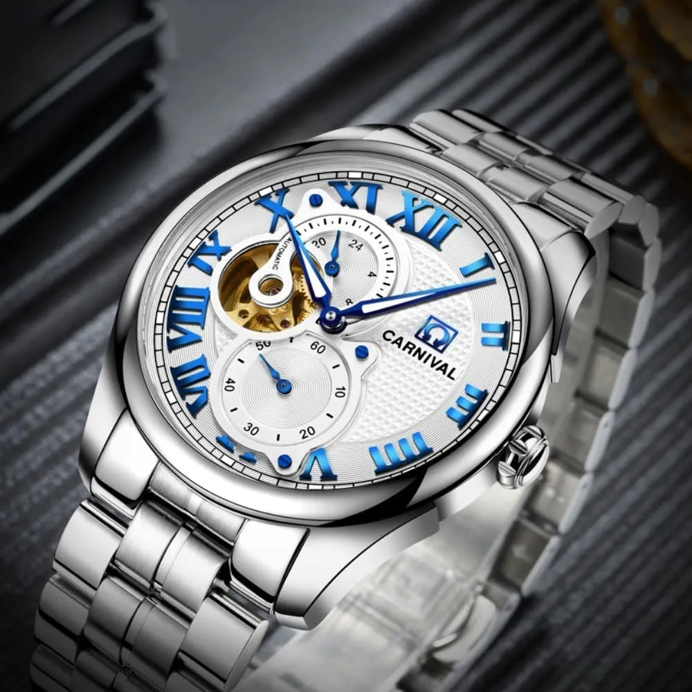 Mechanical Automatic Watches Stainless Steel Bracelet Retro Roman Dial Analog Luminous Skeleton Watch harvester dispatch repetition quite devise linguist MASTOP Men's 