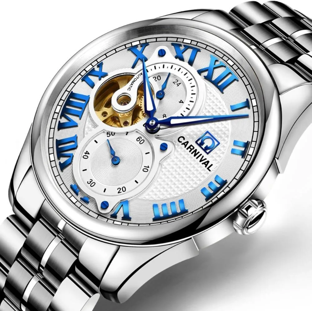 Mechanical Automatic Watches Stainless Steel Bracelet Retro Roman Dial Analog Luminous Skeleton Watch harvester dispatch repetition quite devise linguist MASTOP Men's 