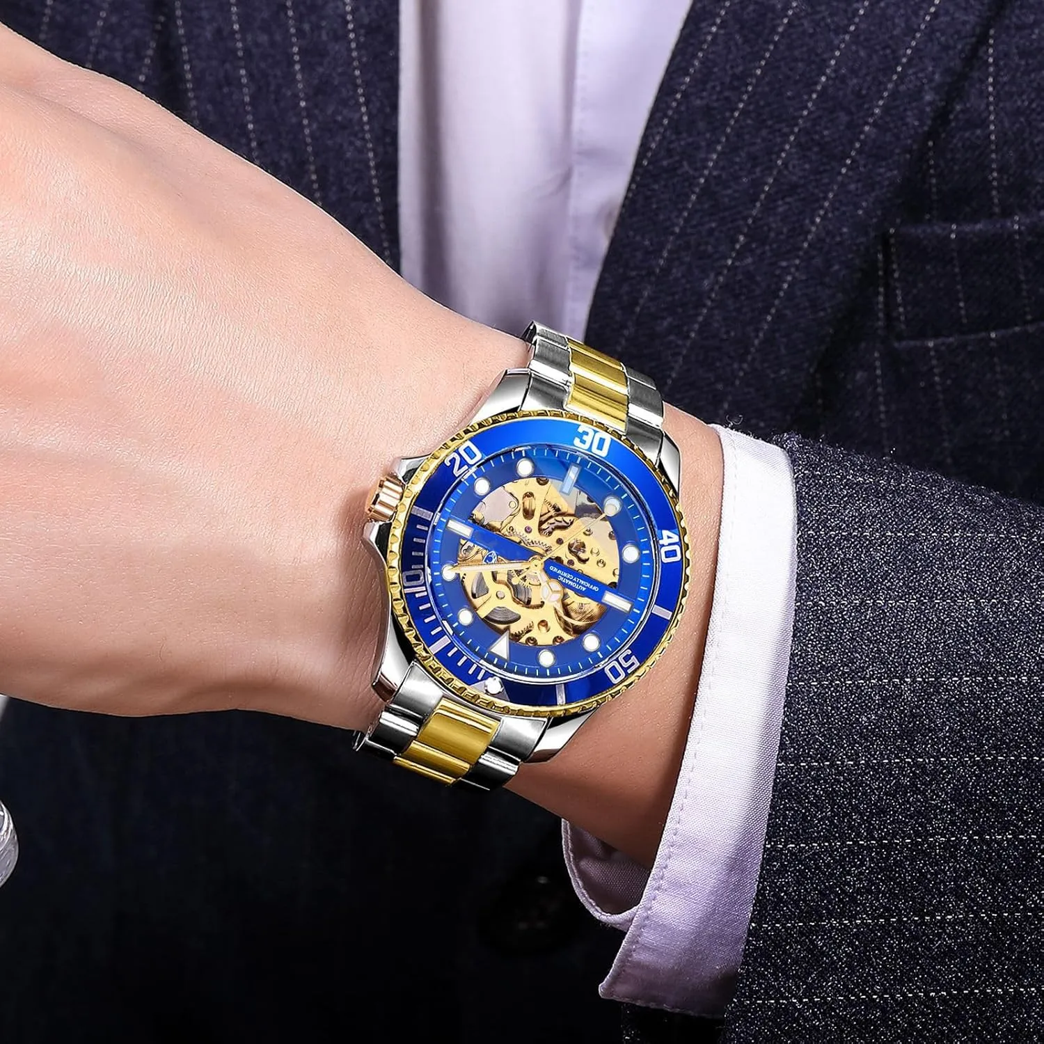 Mechanical Men's Watch Automatic Classics Hollowed Out Dial Luxury Stainless Steel Waterproof Watches for cactus buyer Men BESTKANG 