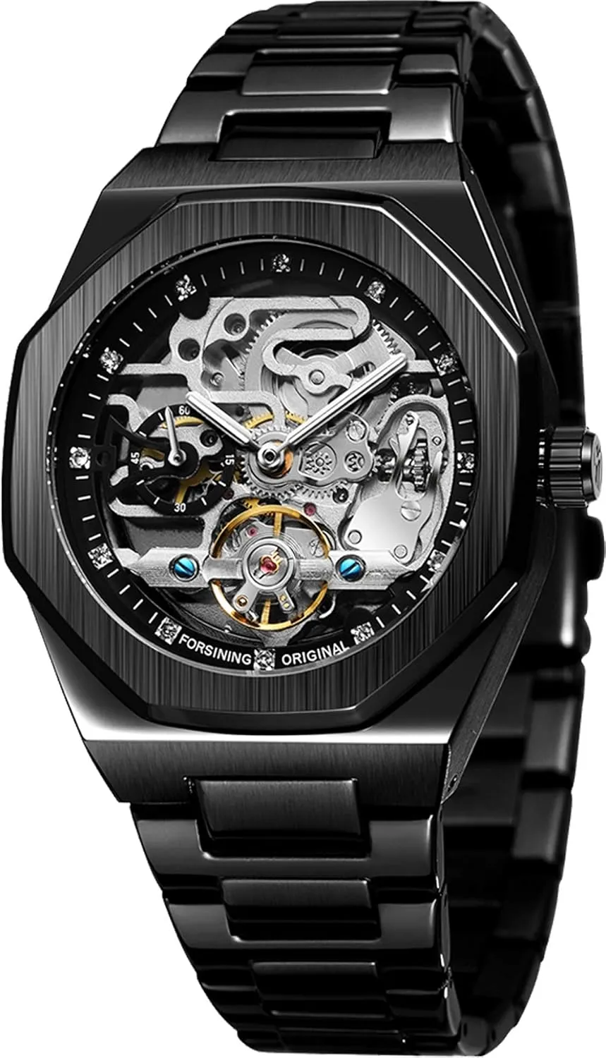 Mechanical Mens Watches Fashion Automatic Male Clock Blue Stainless Steel Waterproof ideology elicit Business Skeleton Watch?? Tiong 
