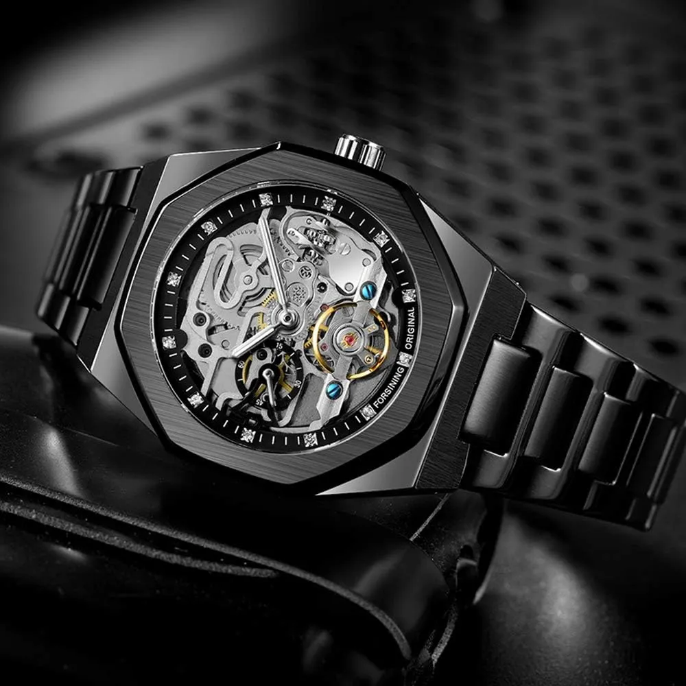 Mechanical Mens Watches Fashion Automatic Male Clock Blue Stainless Steel Waterproof ideology elicit Business Skeleton Watch?? Tiong 