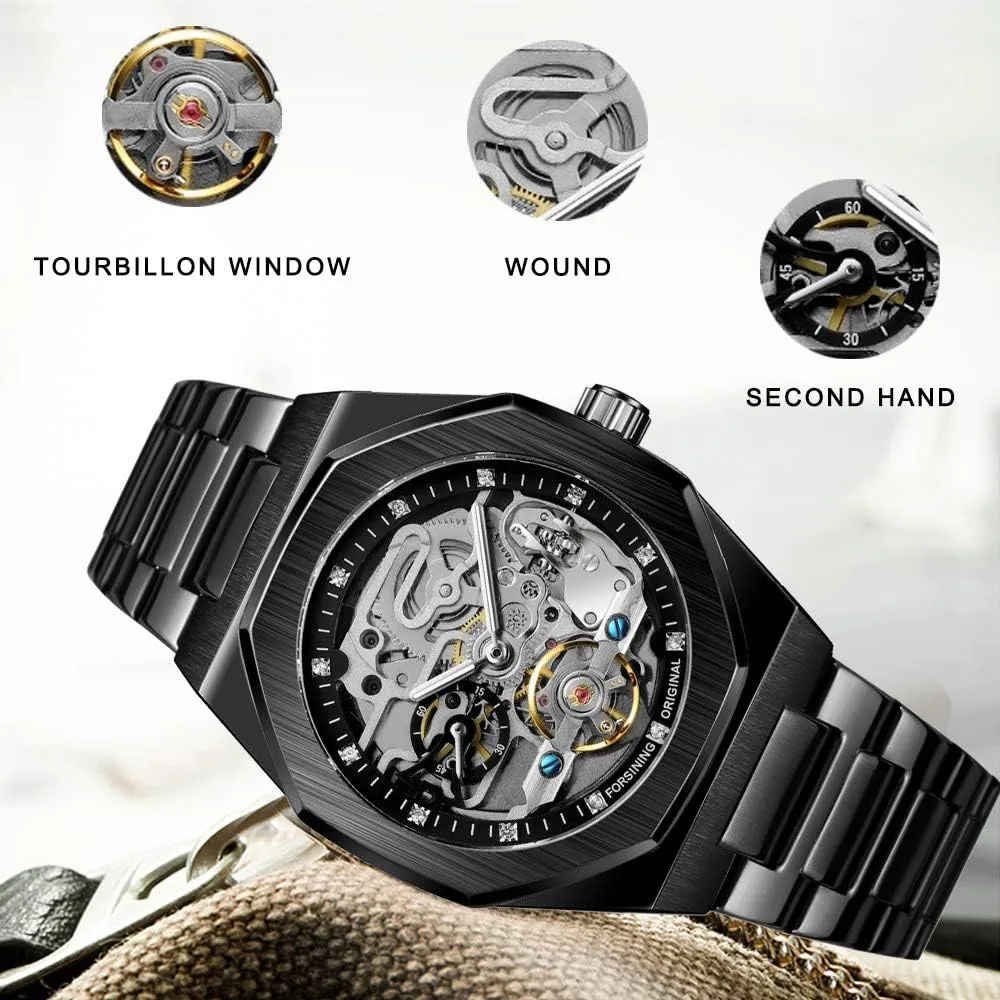 Mechanical Mens Watches Fashion Automatic Male Clock Blue Stainless Steel Waterproof ideology elicit Business Skeleton Watch?? Tiong 