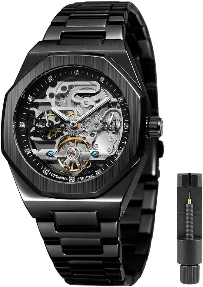 Mechanical Mens Watches Fashion Automatic Male Clock Blue Stainless Steel Waterproof ideology elicit Business Skeleton Watch?? Tiong 