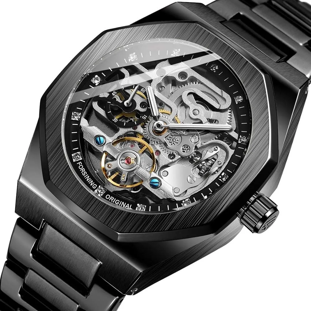 Mechanical Mens Watches Fashion Automatic Male Clock Blue Stainless Steel Waterproof ideology elicit Business Skeleton Watch?? Tiong 