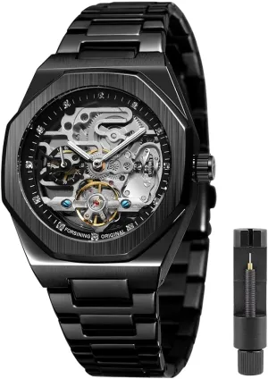 Mechanical Mens Watches Fashion Automatic Male Clock Blue Stainless Steel Waterproof ideology elicit Business Skeleton Watch?? Tiong 
