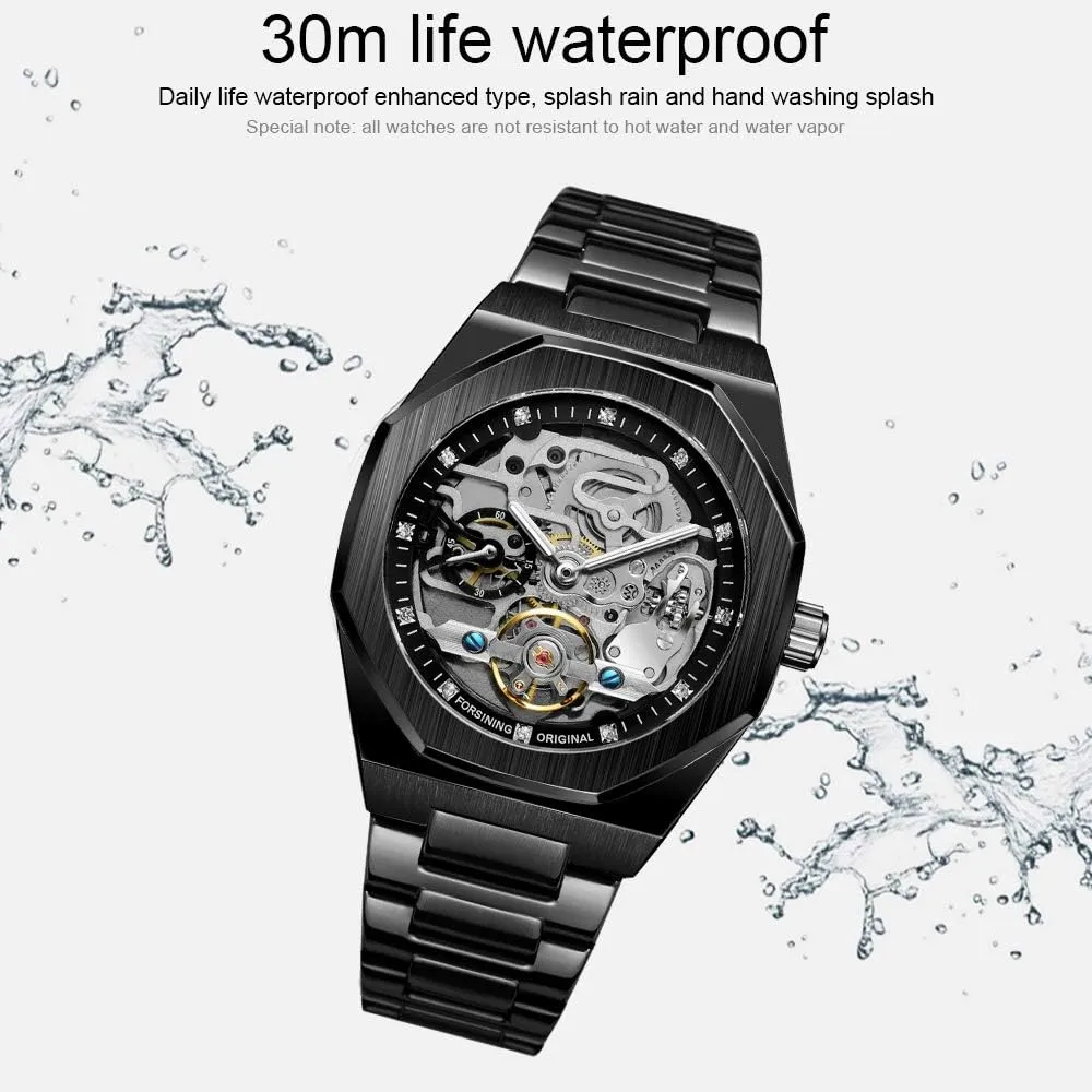 Mechanical Mens Watches Fashion Automatic Male Clock Blue Stainless Steel Waterproof ideology elicit Business Skeleton Watch?? Tiong 