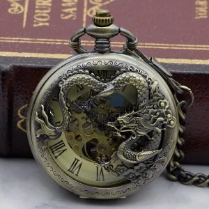 Mechanical Pocket Watch with Chain Skeleton Watches Steampunk Men aristocracy Watch Pocket Watch Best Gift Vintage Dragon Hand Wind 