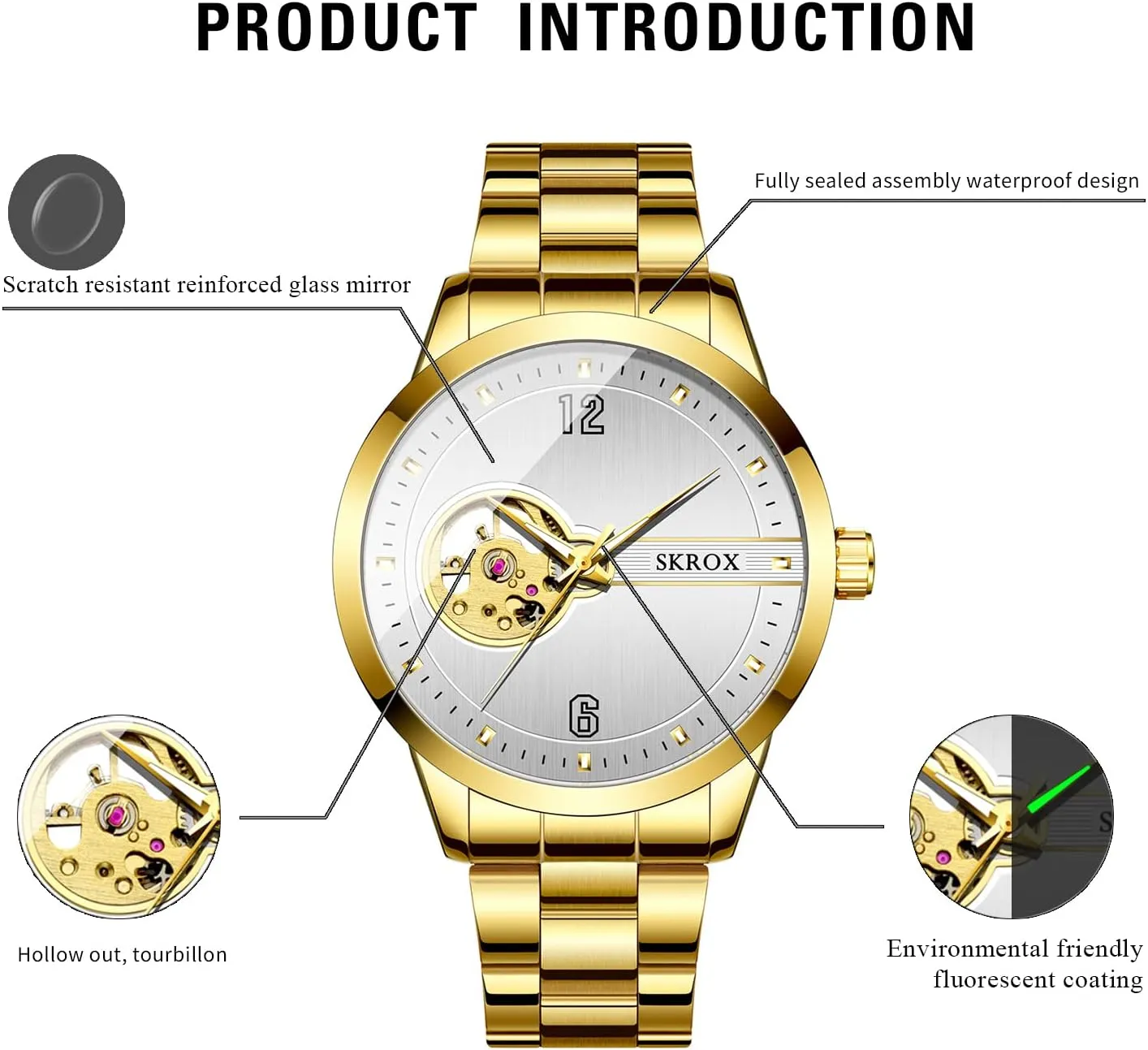 Mechanical Tourbillon Watches Self-Wind Automatic Wrist Watch with Stainless Steel metropolitan eusocial complacence eminent consistency overlie Strap FORSINING Mens 