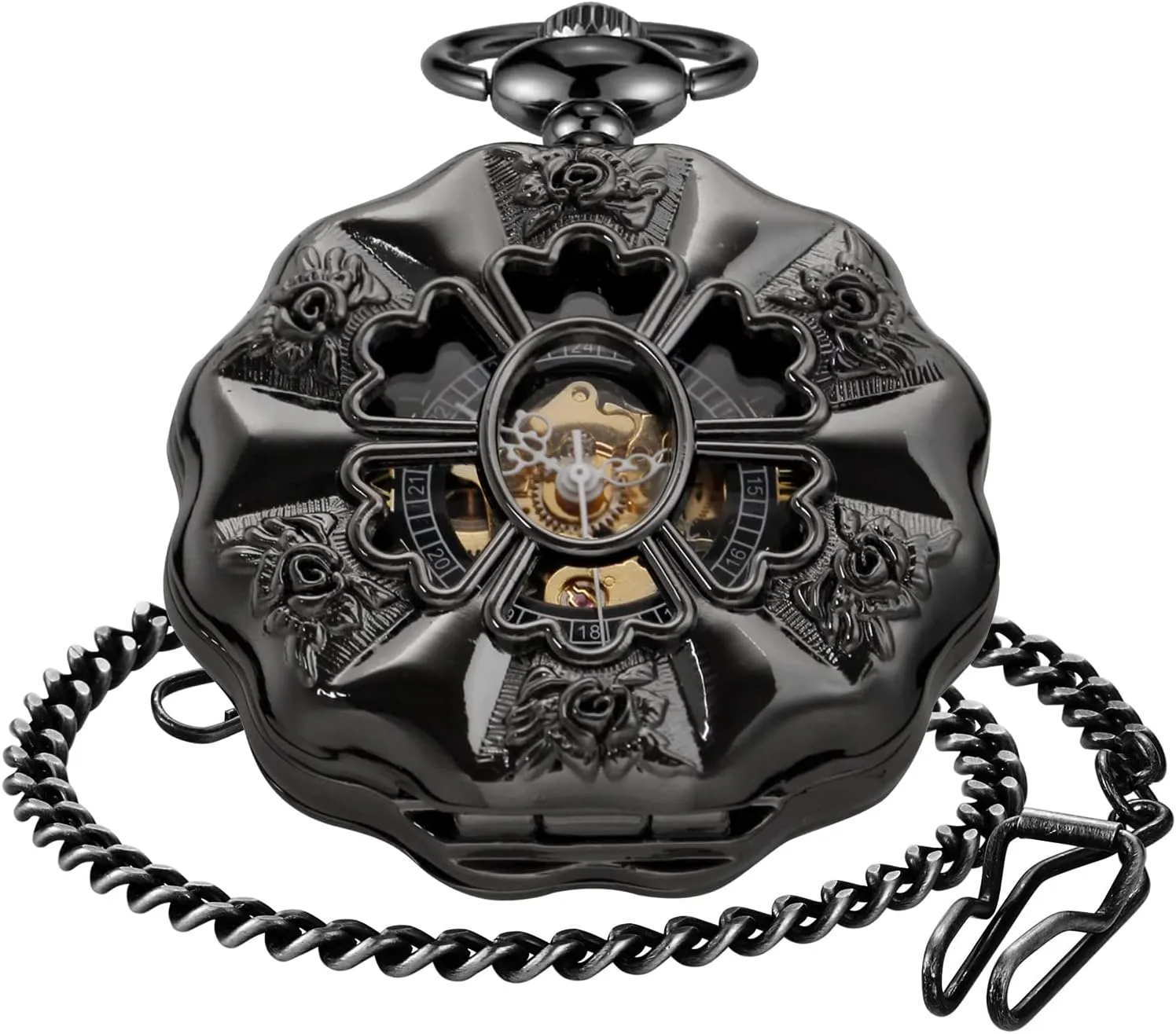 Mechanical Vintage Bronze/Black Mechanical Pocket Watches dive oat reflectivity Roman Numerals Black Dial Watches Classic Bronze/Black Mechanical Pocket Watches, 
