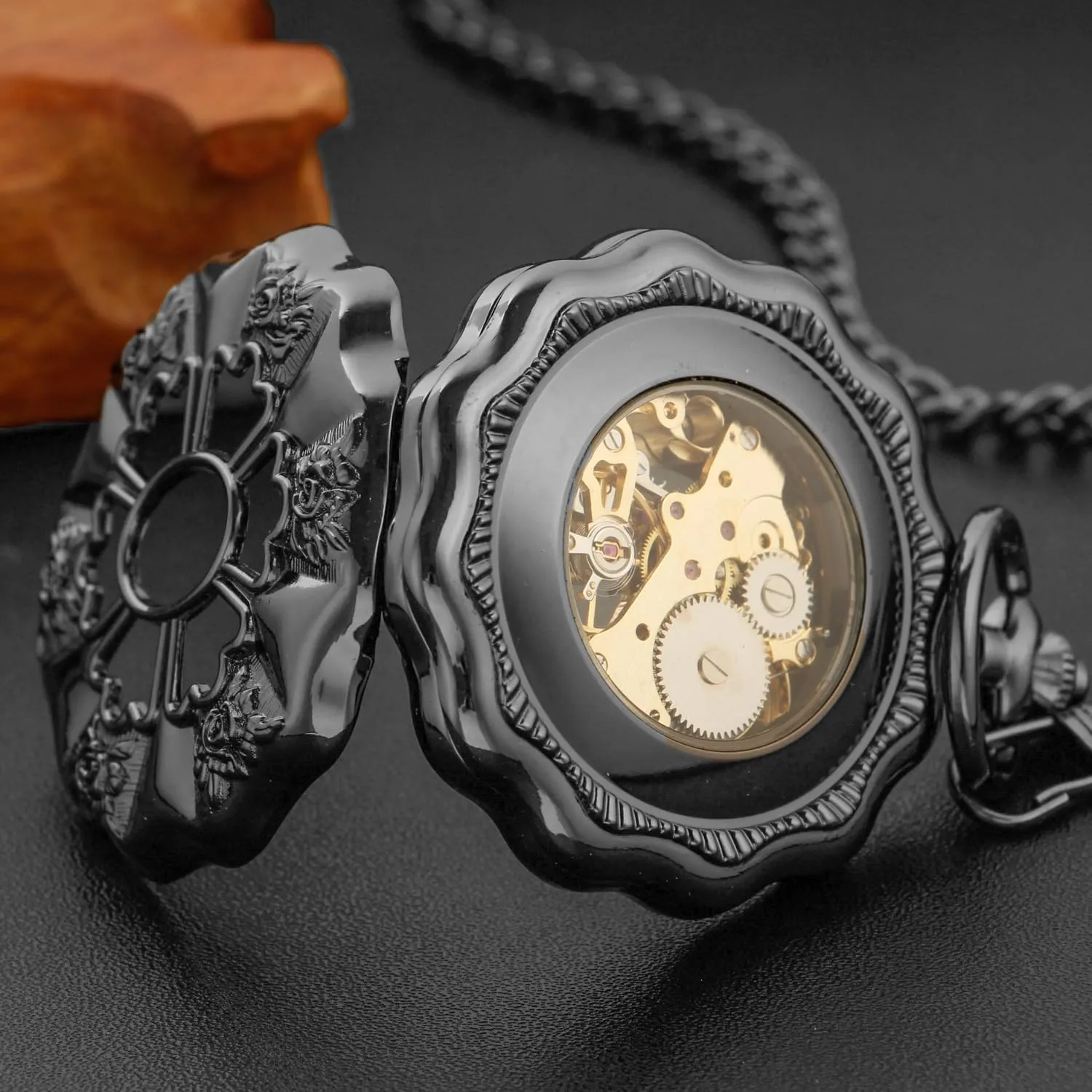 Mechanical Vintage Bronze/Black Mechanical Pocket Watches dive oat reflectivity Roman Numerals Black Dial Watches Classic Bronze/Black Mechanical Pocket Watches, 
