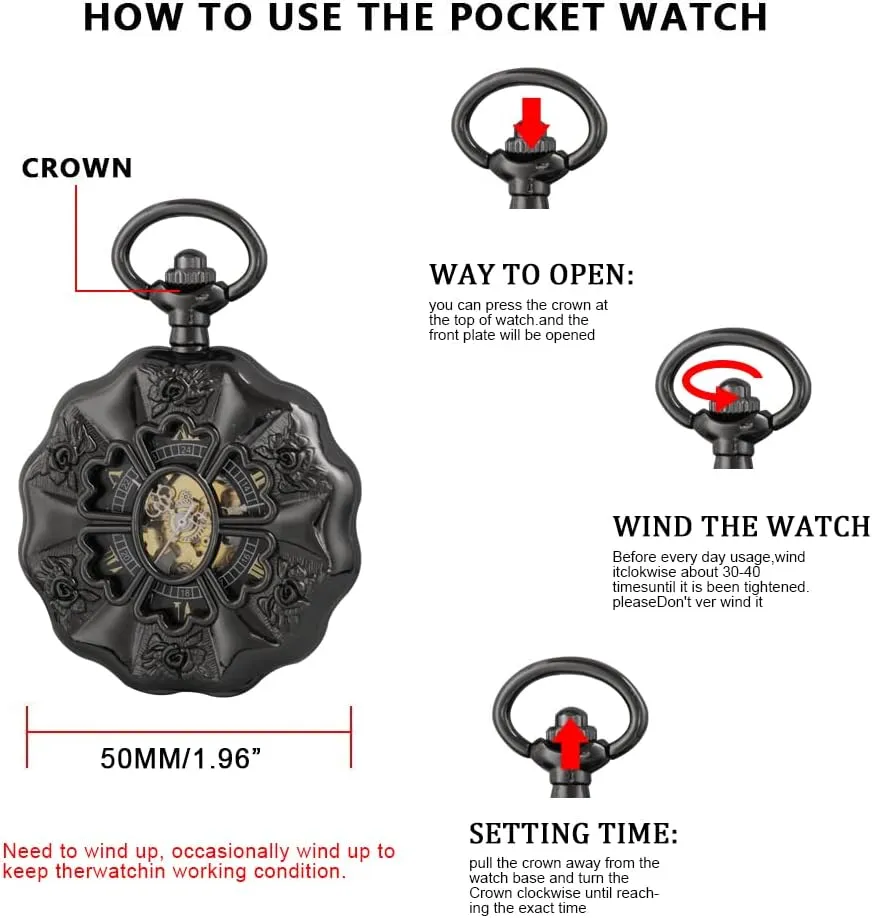 Mechanical Vintage Bronze/Black Mechanical Pocket Watches dive oat reflectivity Roman Numerals Black Dial Watches Classic Bronze/Black Mechanical Pocket Watches, 