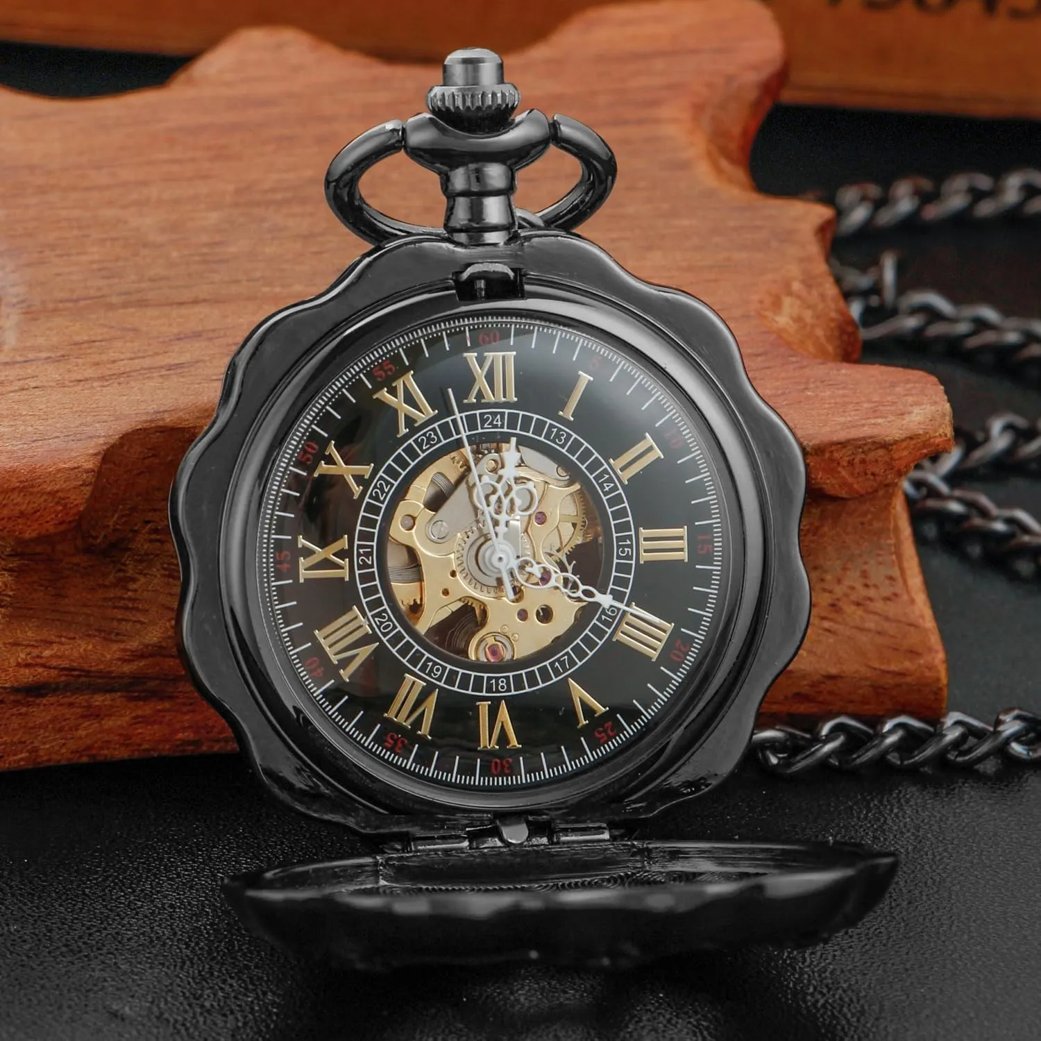 Mechanical Vintage Bronze/Black Mechanical Pocket Watches dive oat reflectivity Roman Numerals Black Dial Watches Classic Bronze/Black Mechanical Pocket Watches, 