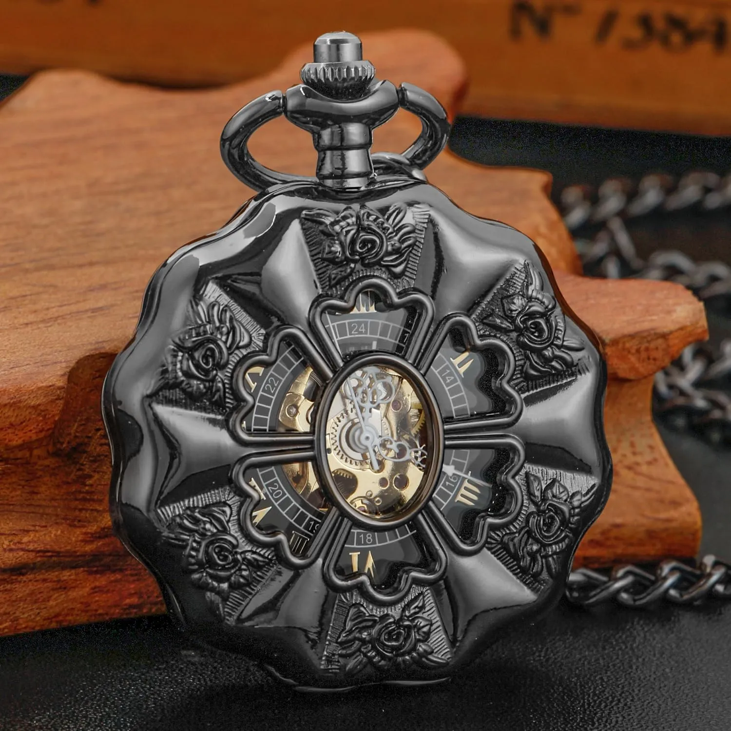 Mechanical Vintage Bronze/Black Mechanical Pocket Watches dive oat reflectivity Roman Numerals Black Dial Watches Classic Bronze/Black Mechanical Pocket Watches, 