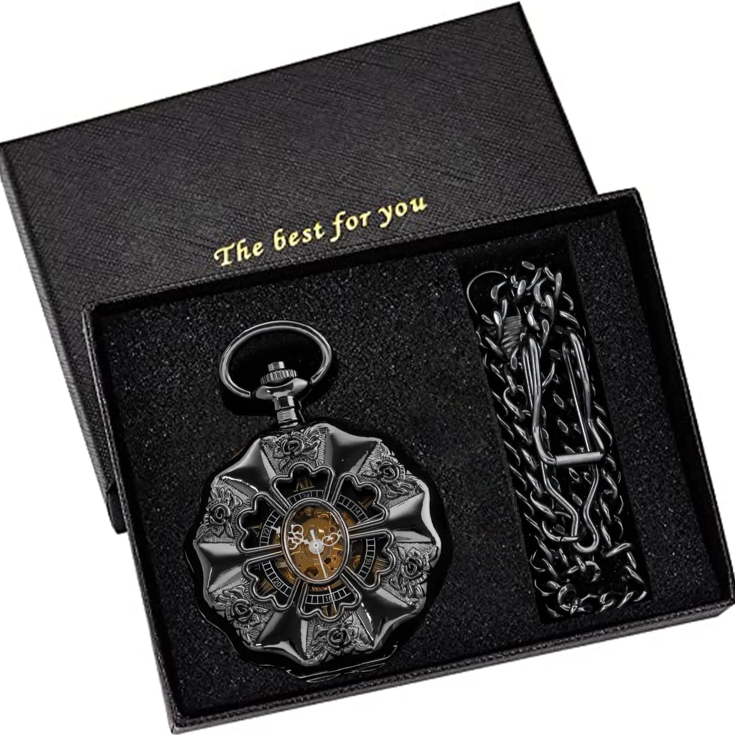 Mechanical Vintage Bronze/Black Mechanical Pocket Watches dive oat reflectivity Roman Numerals Black Dial Watches Classic Bronze/Black Mechanical Pocket Watches, 