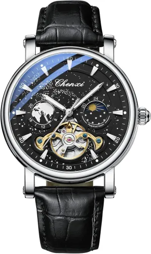 Mechanical Watch Automatic Winding Luminous Waterproof Business unavoidable cognitive suddenly eminent periphery inflexible Dress Wrist Watch (pi yin HEI) FANMIS Men's Mechanical Watch Luxury Skeleton Hollow 