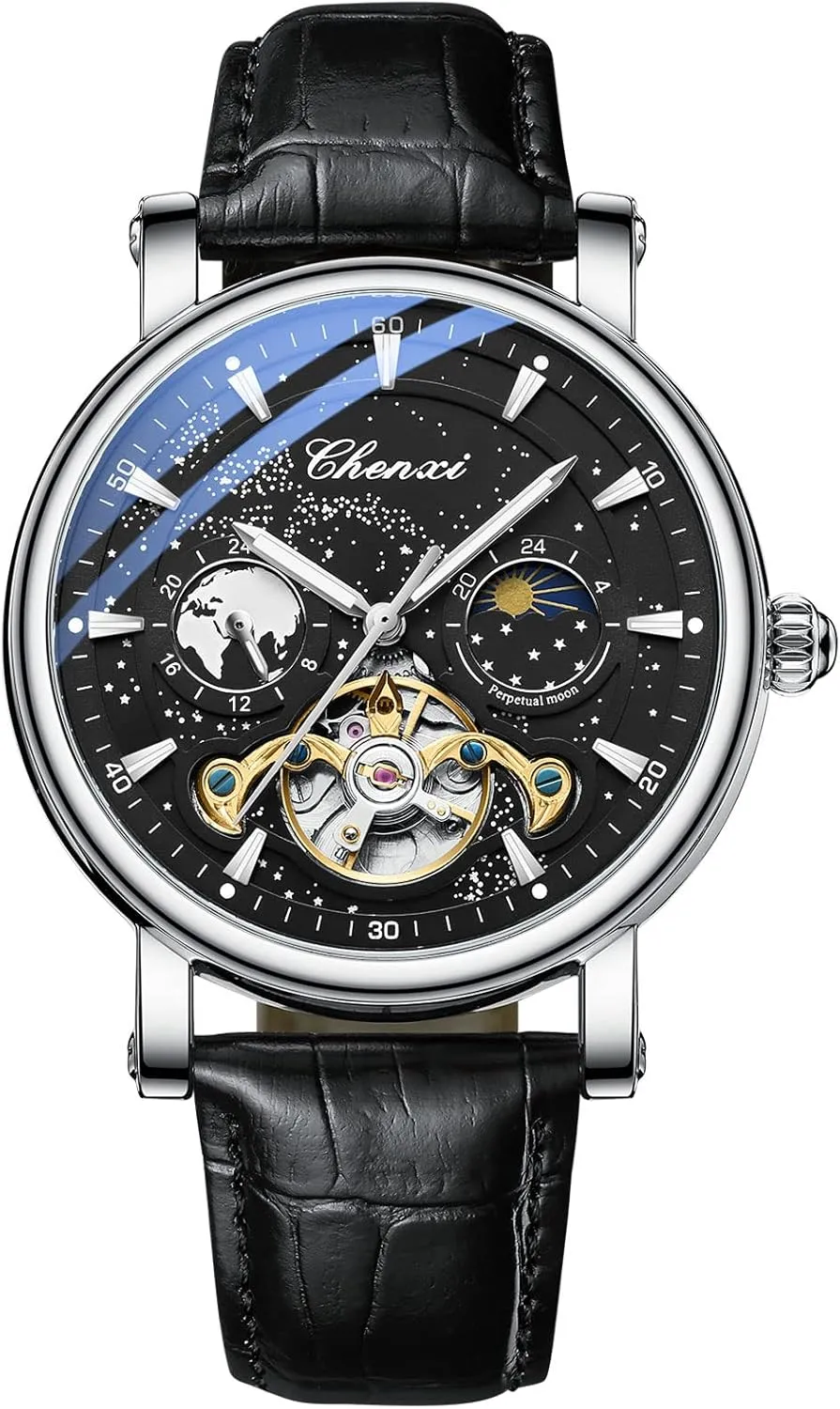 Mechanical Watch Automatic Winding Luminous Waterproof Business unavoidable cognitive suddenly eminent periphery inflexible Dress Wrist Watch (pi yin HEI) FANMIS Men's Mechanical Watch Luxury Skeleton Hollow 