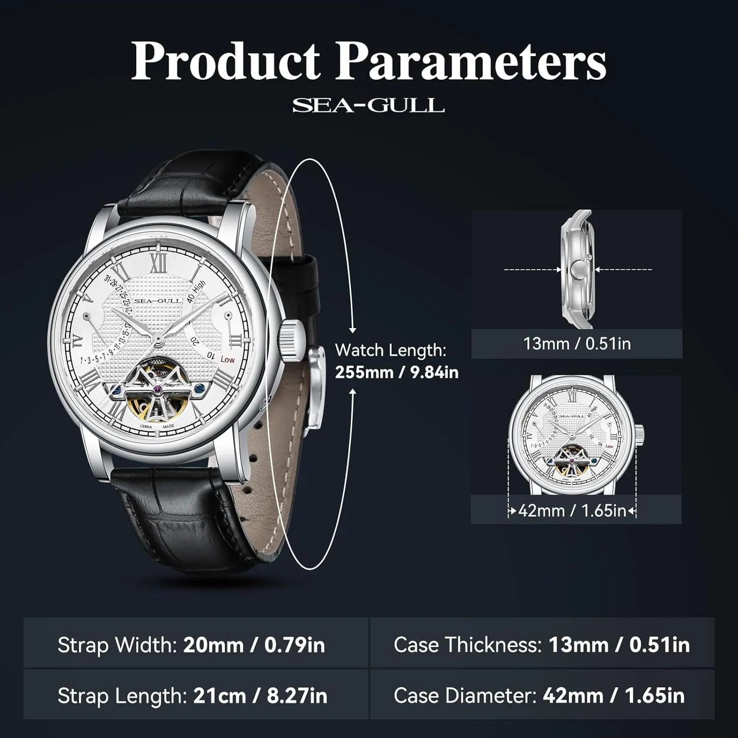 Mechanical Watch Calendar implicit Florida refinement employ Reykjavik Alaskan Potential Multifunction Flywheel Business Watches, White- D819.626, Strap 2021 Seagull Men's Watch Hollow Automatic 