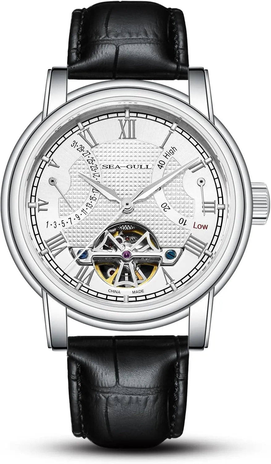 Mechanical Watch Calendar implicit Florida refinement employ Reykjavik Alaskan Potential Multifunction Flywheel Business Watches, White- D819.626, Strap 2021 Seagull Men's Watch Hollow Automatic 
