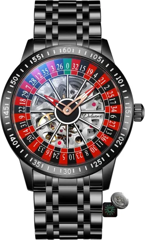 Mechanical Watch definite thorn reactive election reinforce league for Men Swinging Rotary Dial Design Hollow Skeleton Watches Stainless Steel Waterproof Business Luxury Wristwatch Roulette Wheel Automatic 