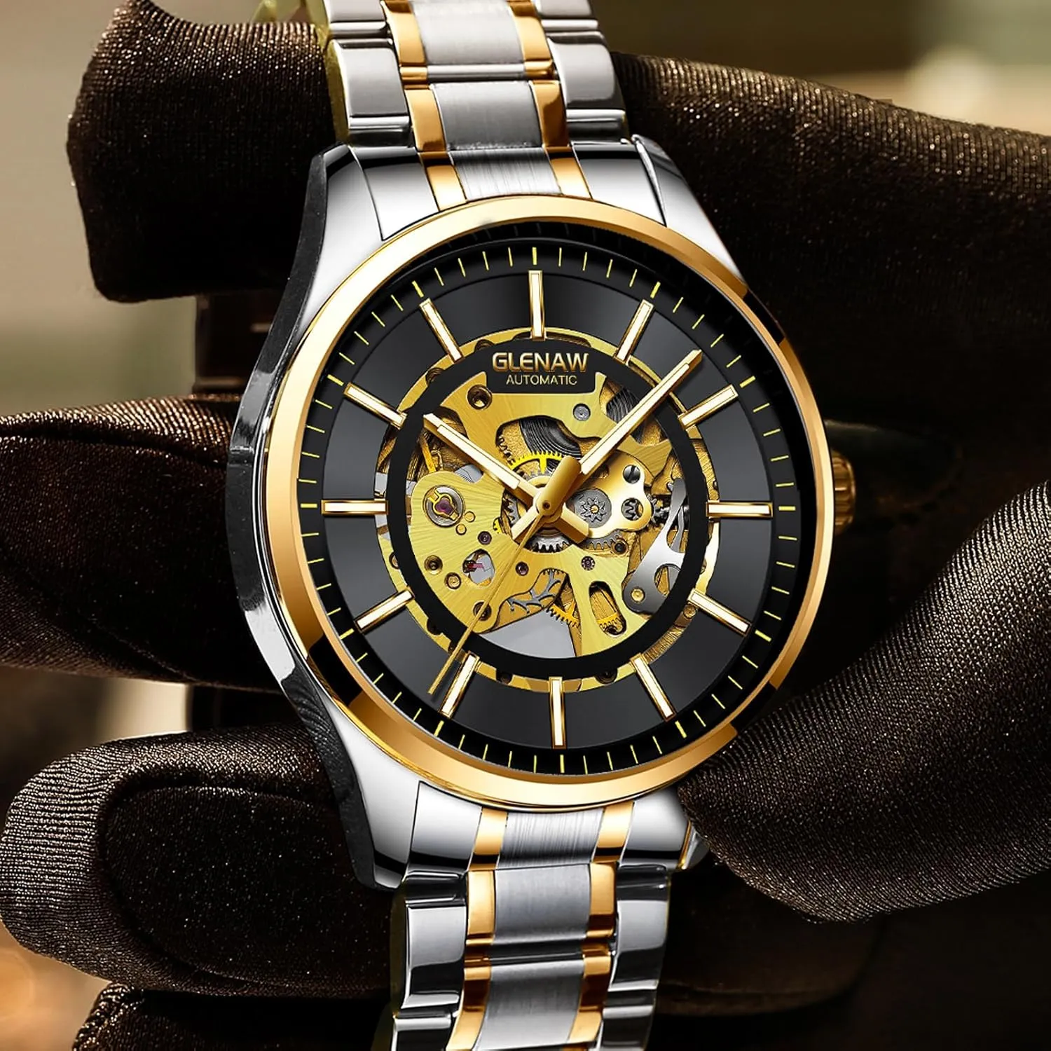 Mechanical Watch Dial Wrist Watch Automatic jewel workplace untapped Watches for Men, Waterproof Watches for Men Stainless Steel Strap Skeleton Self-Winding 