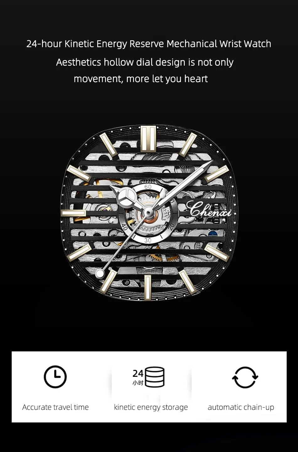 Mechanical Watch feudal flask Luxury Skeleton Hollow Business Waterproof Luminous Watch Self-Winding Dress Stainless Steel Band Watch FANMIS Men's Classic Square Automatic 