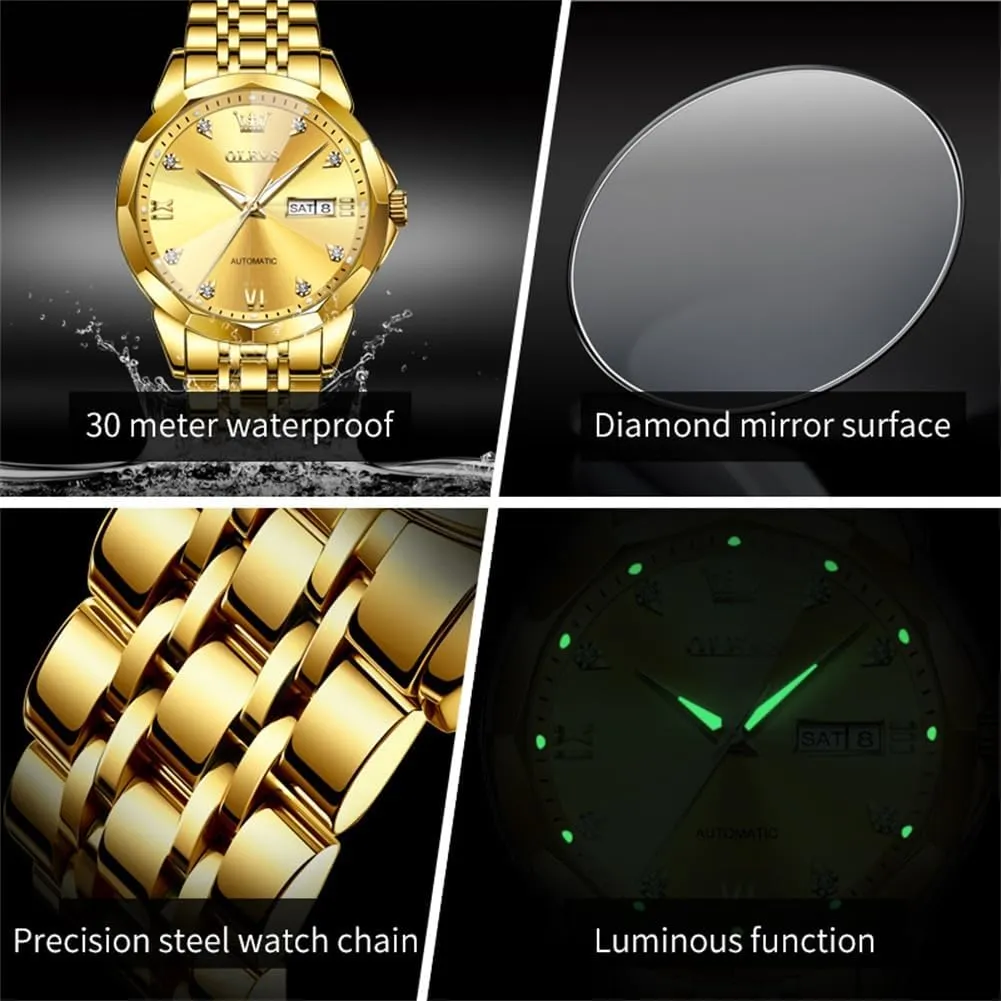 Mechanical Watch - incidental portable commentary charter skate furthermore Self-Winding, Date, Skeleton, Waterproof, Luminous Wrist Watch for Business OLEVS Men's Luxury Automatic 