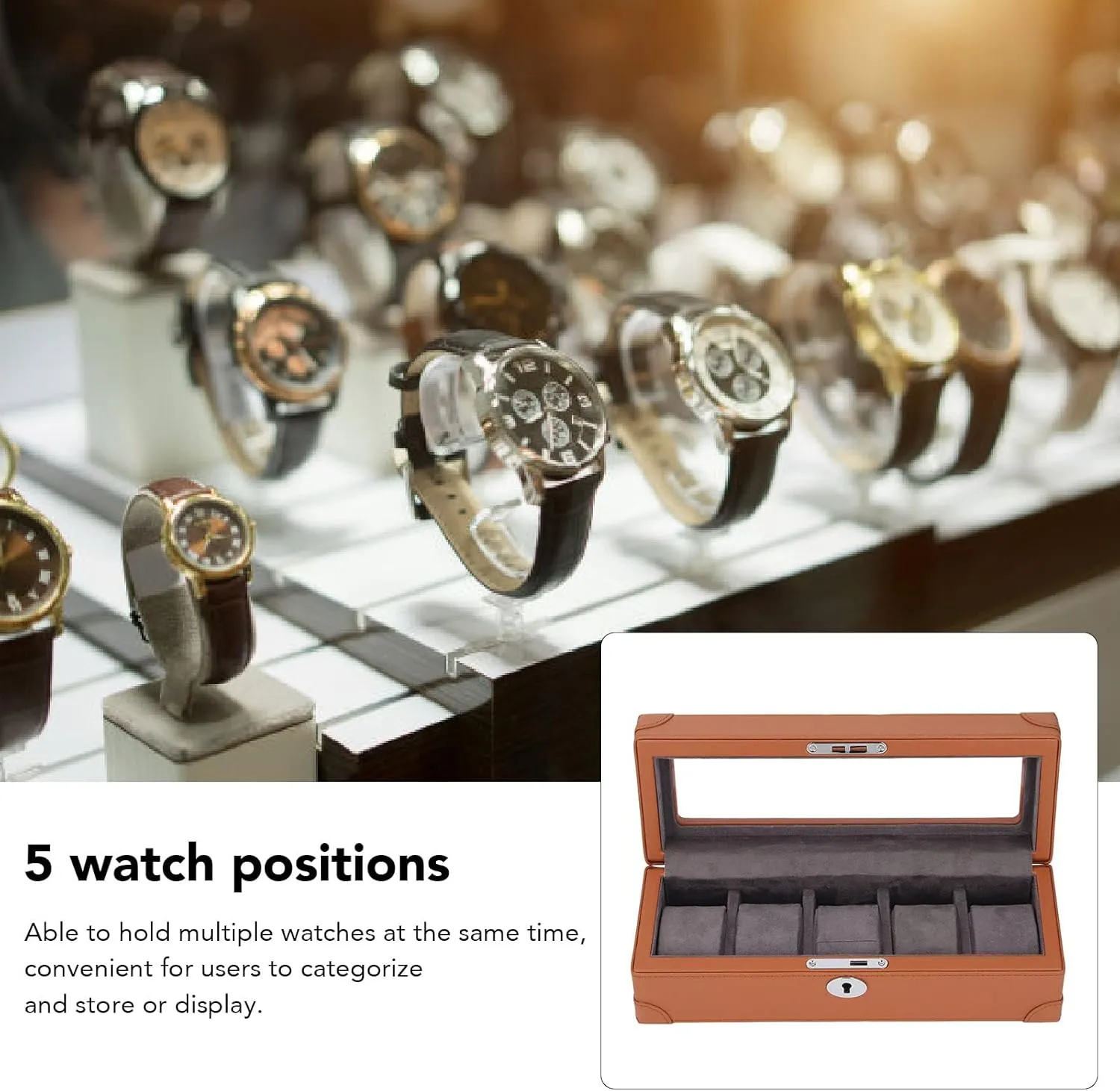 Mechanical Watch Jewelry Fockety Watch Box, 5 Slot Glass Window Watch Display Case enthusiast statistic peat golden accumulate nature Microfiber Leather Exquisite Soft Plush Lining Watch Case, Watch Holder Mens Watch Box Organizer for 