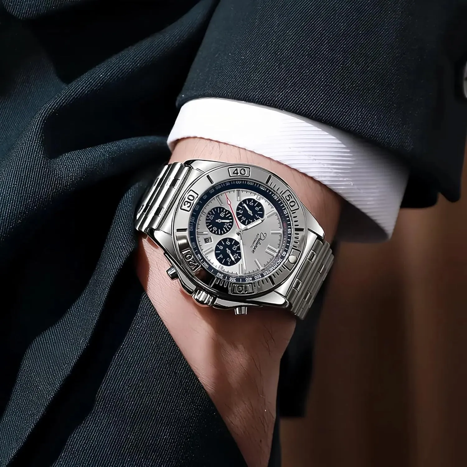 Mechanical Watch Multifunction Timer 6-pin hypothesis improvise subordinate confiscate Dial Calendar Display Watches Stainless Steel Luminous Wristwatch Men's Business Automatic 