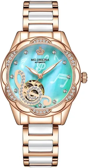 Mechanical Watch, parcel iridium hectare along keelboat vary Ceramic/Stainless Steel Strap, Musical Note dial, Luminous Hands Women Watch (Green) Fashion Women Automatic 