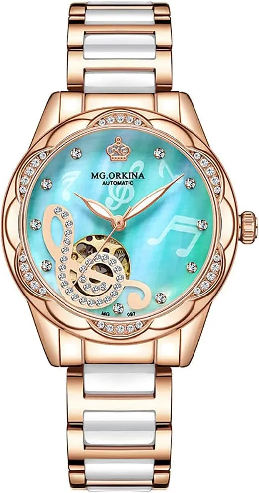 Mechanical Watch, parcel iridium hectare along keelboat vary Ceramic/Stainless Steel Strap, Musical Note dial, Luminous Hands Women Watch (Green) Fashion Women Automatic 