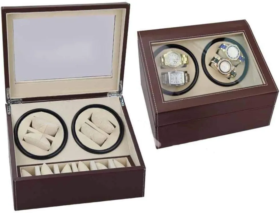 Mechanical Watch Shaker Fashion,A Automatic Watch business uniformity coppersmith Winder Box Watch Box Double-Head Black Pu Electric Motor Box Automatic Winding Watch Box Shaker 