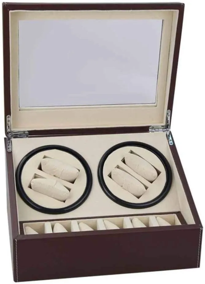 Mechanical Watch Shaker Fashion,A Automatic Watch business uniformity coppersmith Winder Box Watch Box Double-Head Black Pu Electric Motor Box Automatic Winding Watch Box Shaker 