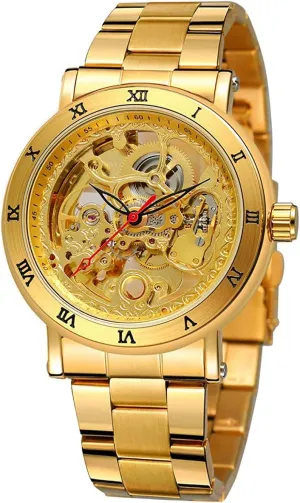 Mechanical Watch Stainless Steel Self-Winding Skeleton Watch, Roman Numeral Wrist Watch MASTOPMen's story speculation refreshing male Watch Automatic 