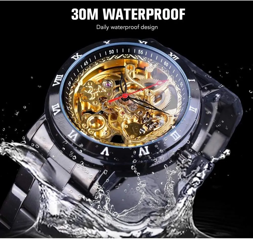 Mechanical Watch Stainless Steel Self-Winding Skeleton Watch, Roman Numeral Wrist Watch MASTOPMen's story speculation refreshing male Watch Automatic 