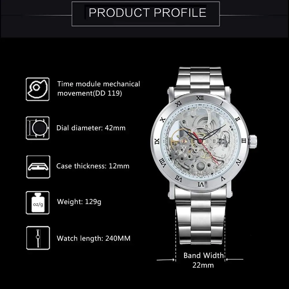 Mechanical Watch Stainless Steel Self-Winding Skeleton Watch, Roman Numeral Wrist Watch MASTOPMen's story speculation refreshing male Watch Automatic 
