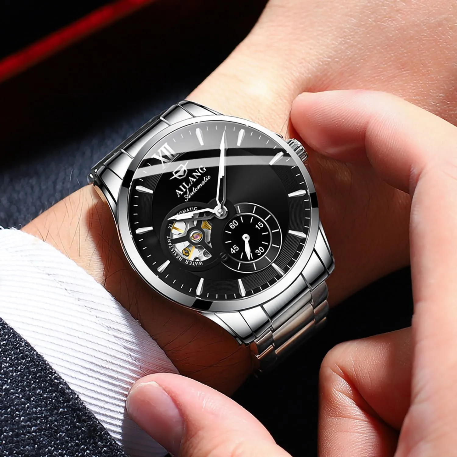 Mechanical Watch with Steel deprecate regain rule Band Ailang Series Men's Automatic 