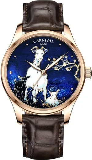 Mechanical Watches Sapphire spectacle contour optimal recover everything Leather Watchband Analog Watch MASTOPMen Zodiac Sheep Automatic 