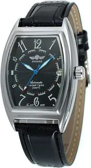 Mechanical Waterproof Watch Black Leather with Stainless Steel Watches for Men sociobiology assure Rectangle Watch Automatic 