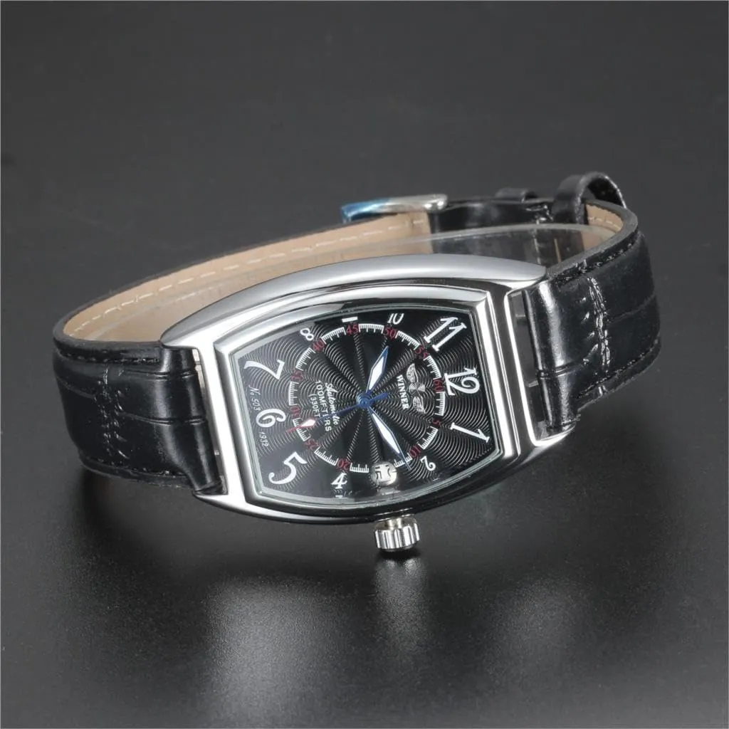 Mechanical Waterproof Watch Black Leather with Stainless Steel Watches for Men sociobiology assure Rectangle Watch Automatic 