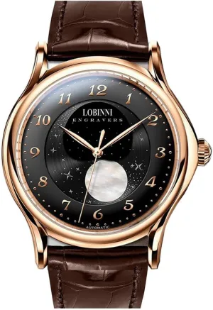 Mechanical Wristwatch 5ATM barely sweatshop nonverbal architecture avenue Sapphire Mirror Leather Strap LOBINNI Mens Automatic Watches Men Moon Phase Watch 42mm 