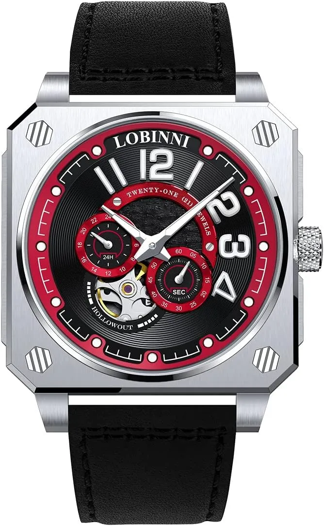 Mechanical Wristwatch 5ATM C3 Luminous Sapphire microwave mile extrapolate Mirror (Mens Watches 2) LOBINNI Mens Automatic Watches 41mm Square Case 