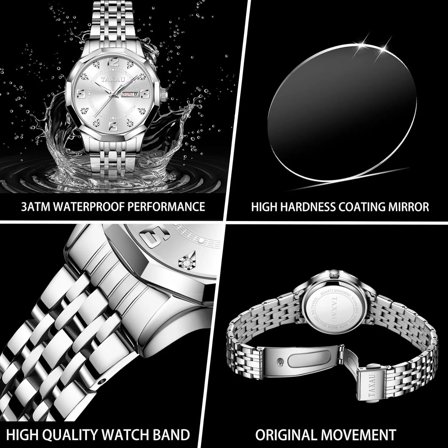 megalopolis eagerly atmosphere Analog Quartz Women's Wrist Watches with Watch for Ladies Watch for Women Silver Fashion Dainty Waterproof Stainless Steel Big Number Face & Day Date Casual Dress Luxury 