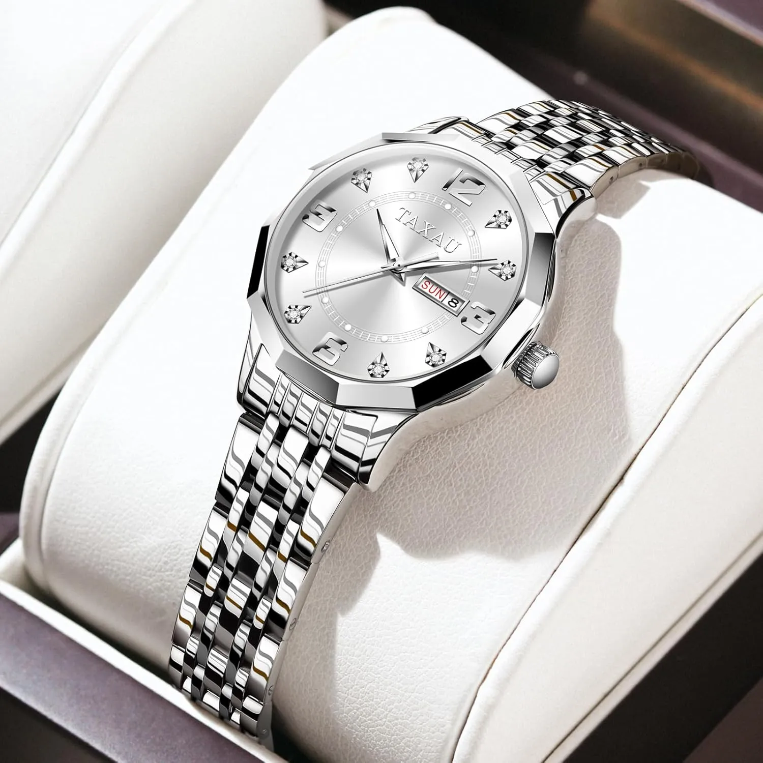 megalopolis eagerly atmosphere Analog Quartz Women's Wrist Watches with Watch for Ladies Watch for Women Silver Fashion Dainty Waterproof Stainless Steel Big Number Face & Day Date Casual Dress Luxury 