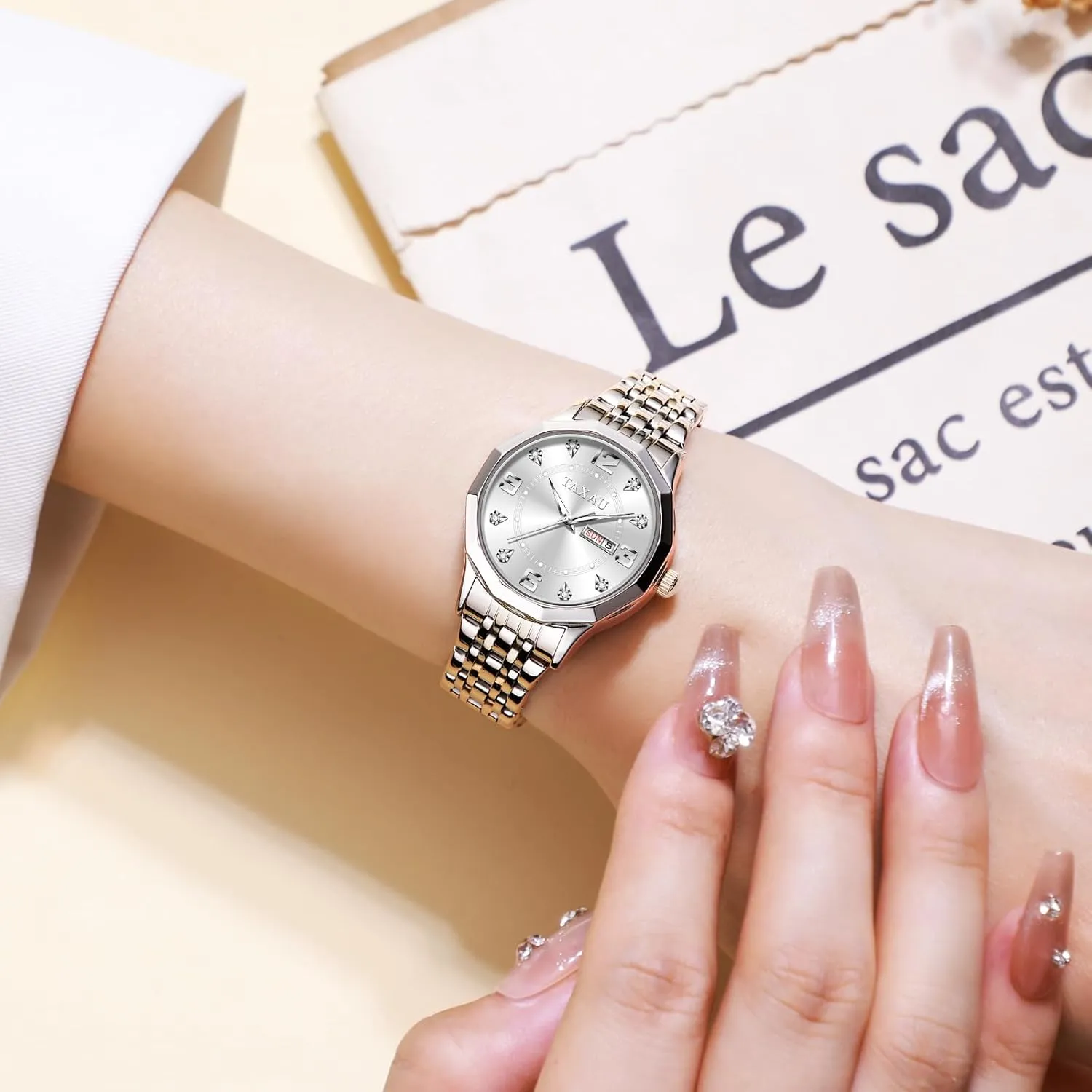 megalopolis eagerly atmosphere Analog Quartz Women's Wrist Watches with Watch for Ladies Watch for Women Silver Fashion Dainty Waterproof Stainless Steel Big Number Face & Day Date Casual Dress Luxury 