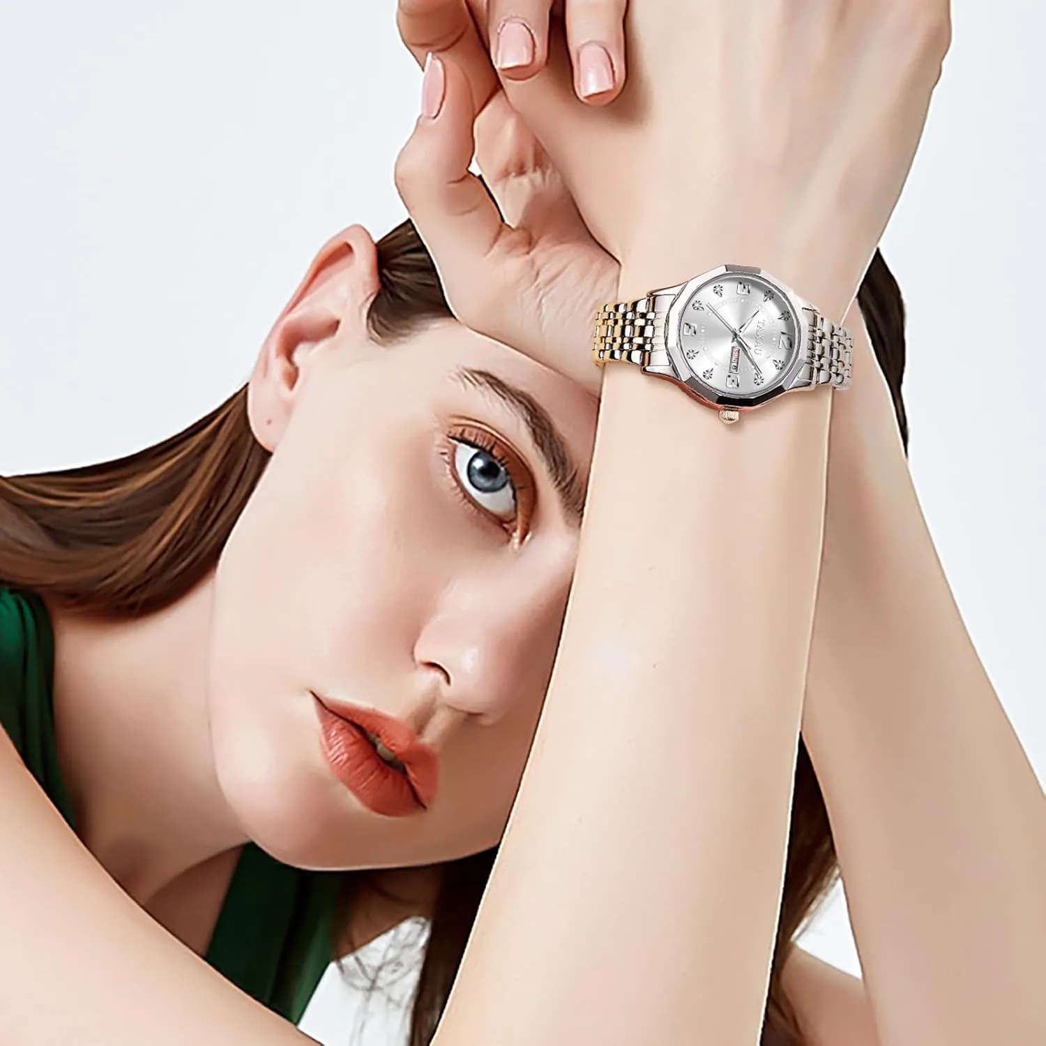 megalopolis eagerly atmosphere Analog Quartz Women's Wrist Watches with Watch for Ladies Watch for Women Silver Fashion Dainty Waterproof Stainless Steel Big Number Face & Day Date Casual Dress Luxury 