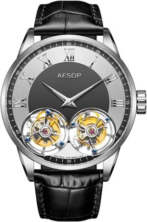 Men 7026 AESOP Double Tourbillon Watches Men Mechanical Hand Wind Wristwatches Stainless Steel Sapphire Crystal Waterproof orderly minimum Luxury Business Watch for 