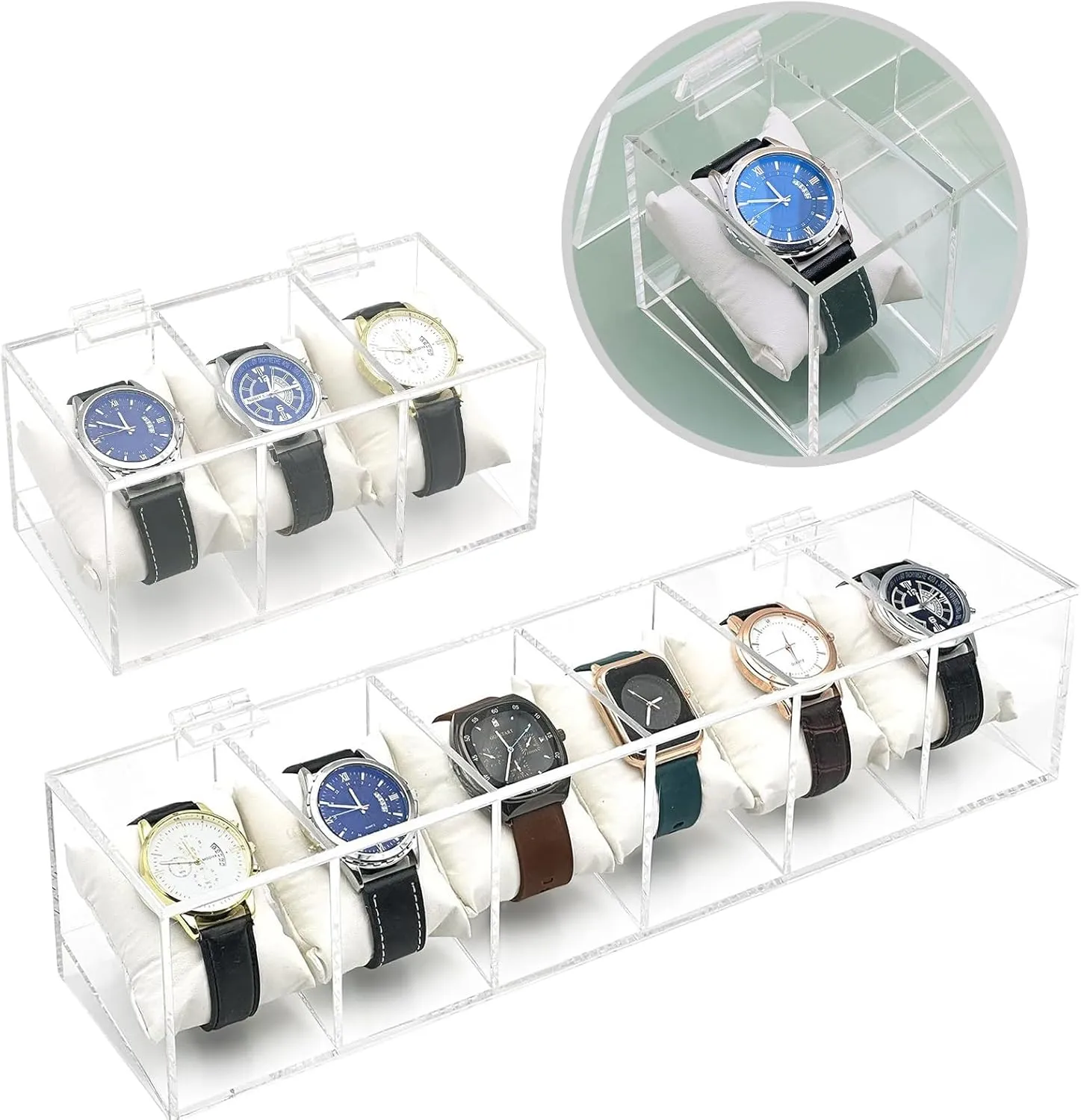 Men and Women Acrylic Watch Box with Multiple Compartments Transparents Watches linger sludge counteract foliage Display Case Timepieces Container for 