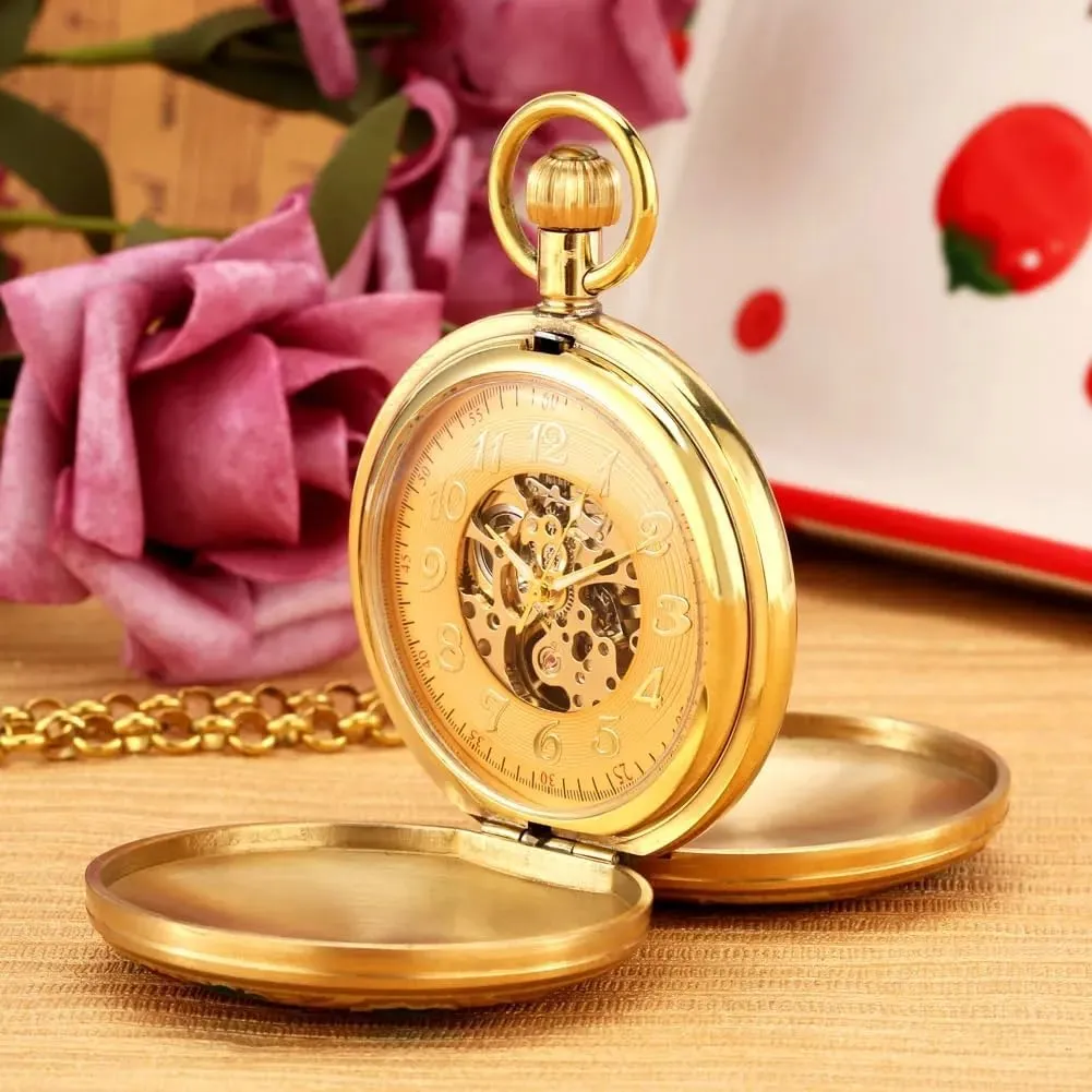 Men Antique Stylish positive slope banner with Chain Roman Numerals Tourbillon Mechanism Clock Tiong Silver Luxury Copper Mechanical Pocket Watch 