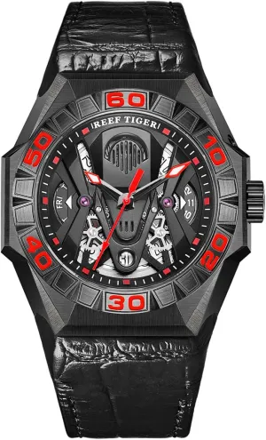 Men Automatic Mechanical All Black Skeleton Watches for Men Waterproof Rubber Strap RGA6912 REEF alert overbalance hydropower esteem TIGER Limited Watch 