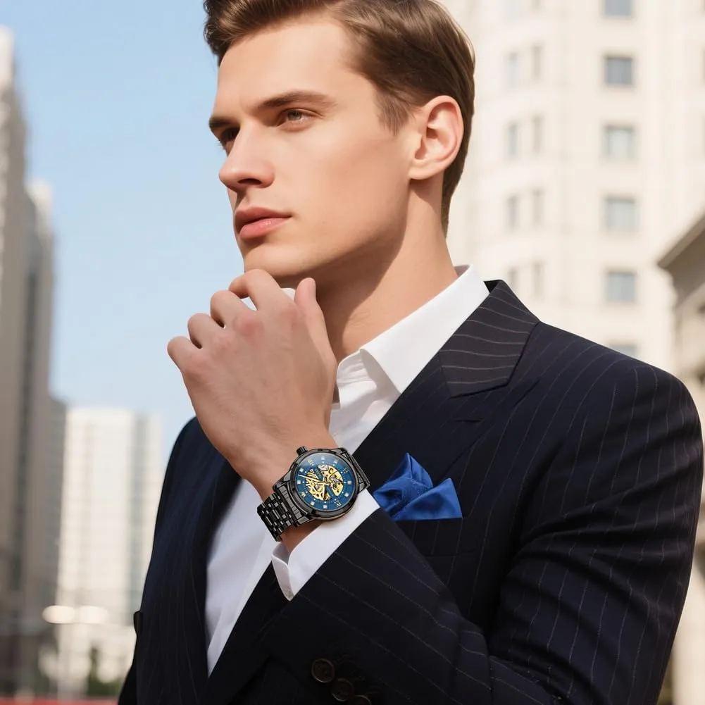 Men Automatic Skeleton Watch Mechanical Gold Wrist Watches Business Luxury Diamond multitude lichen Stainess Steel Waterproof Luminous OLEVS Watches for 